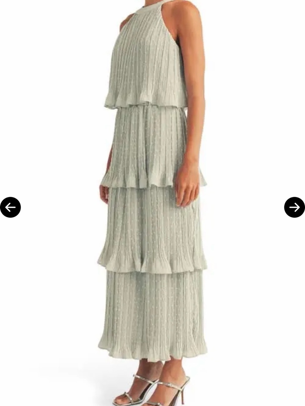 AROSE LAUREN HALTER NECK PLEATED SWISS DOT TIERED SAGE GREEN MIDI DRESS S/M NWT - Picture 7 of 11